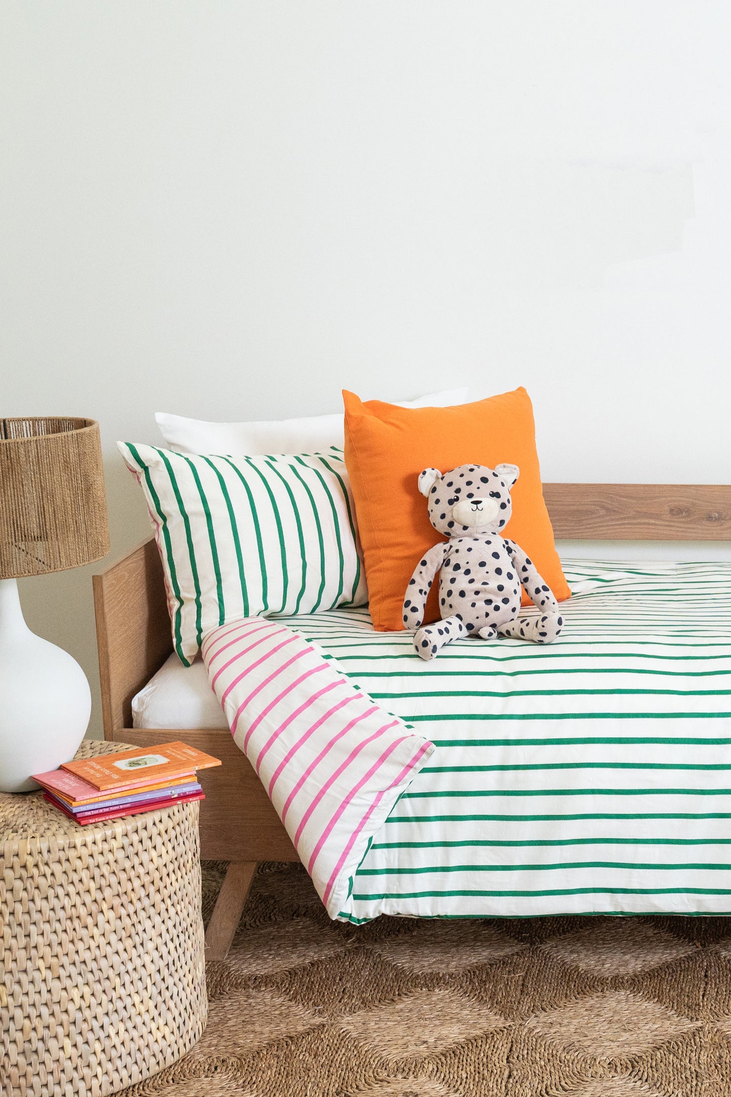 Pink & Green Stripe Duvet Cover Set