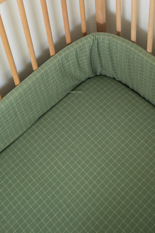 Moss Grid Washed Cot Fitted Sheet