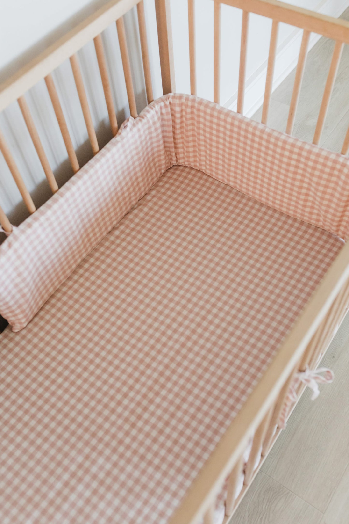 Pink Gingham Cot Bumber Cover