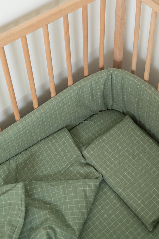 Moss Grid Washed Cot Duvet