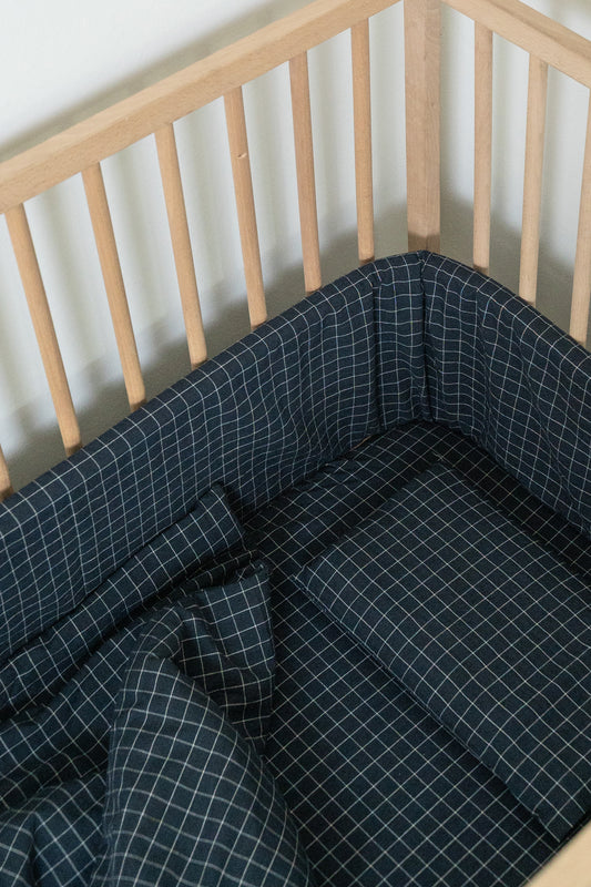 Navy Grid Washed Cot Duvet
