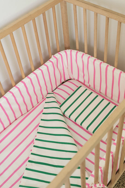 Pink & Green Stripe Cot Duvet