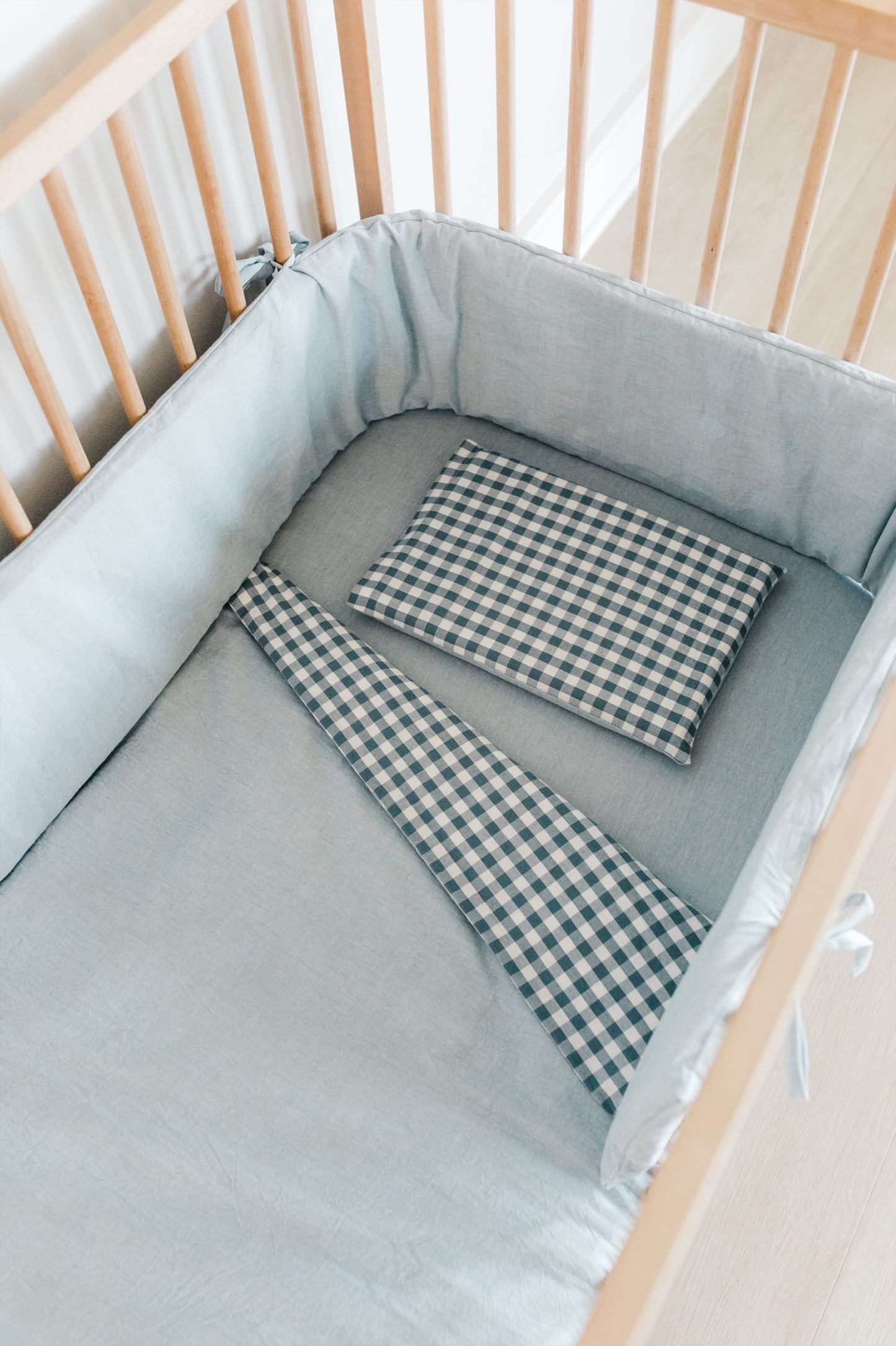 Blue Check Washed Cot Duvet