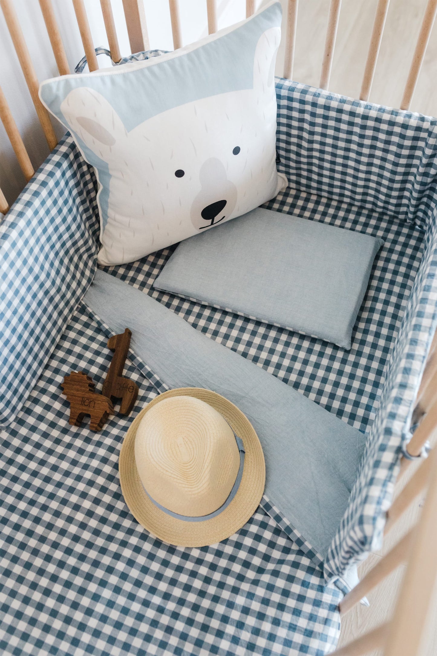 Blue Check Washed Cot Duvet