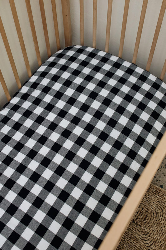 Black And White Gingham Cot Fitted Sheet