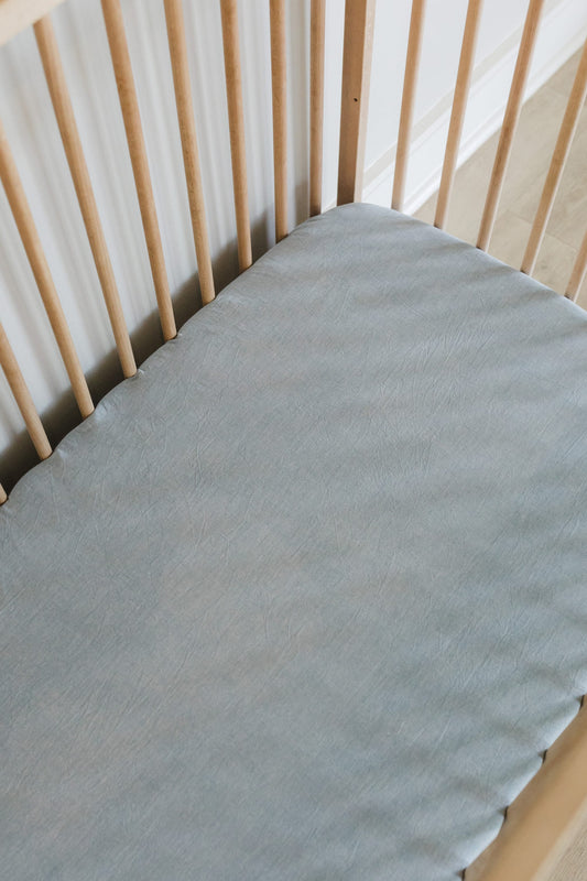 Blue Washed Cotton Cot Fitted Sheet