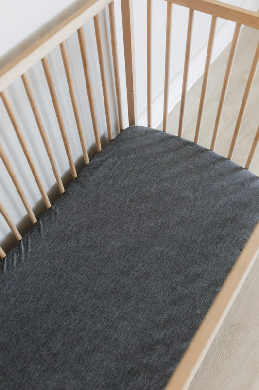 Charcoal Washed Cotton Cot Fitted Sheet