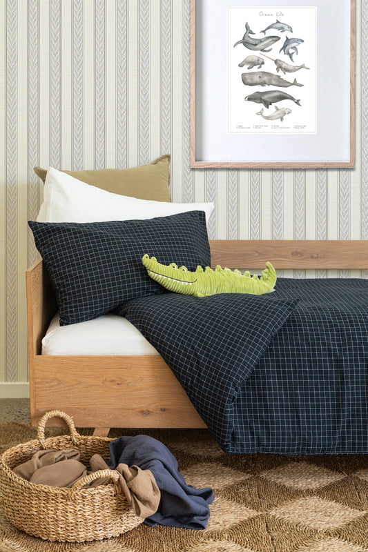 Navy Grid Washed Duvet Cover Set